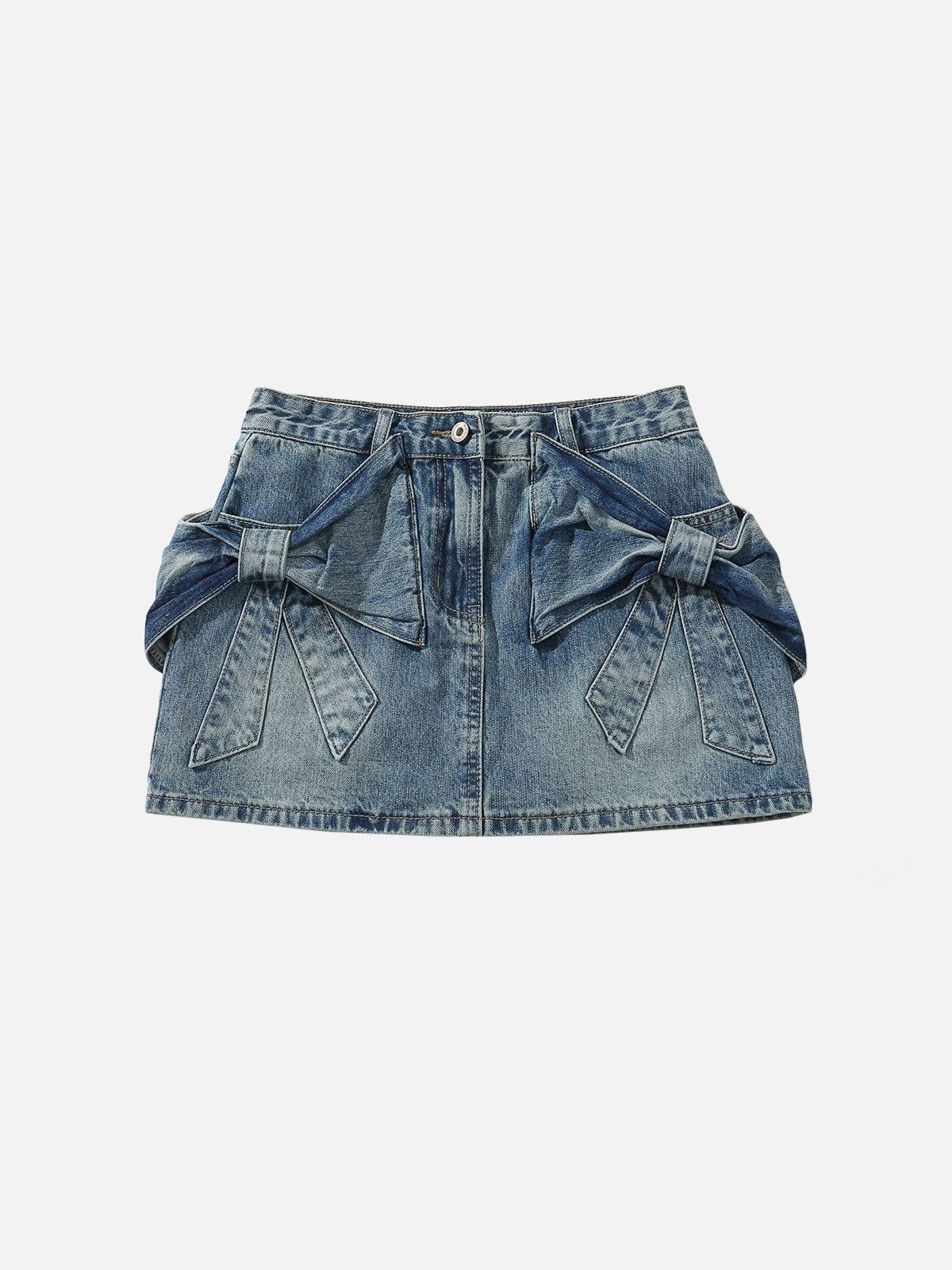 Bow Washed Denim Skirt