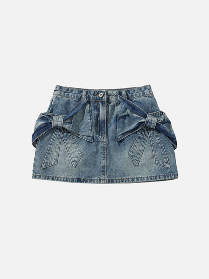 Bow Washed Denim Skirt