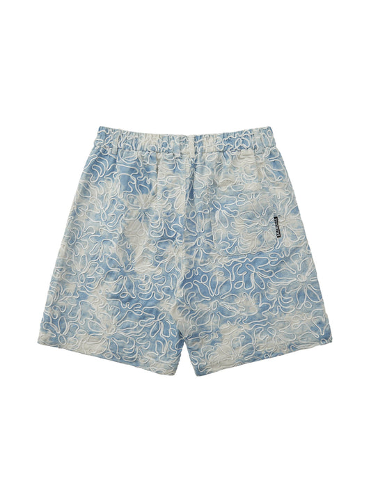 Thesupermade Ink Tie-dye Embroidered Floral Hip-Hop Shorts