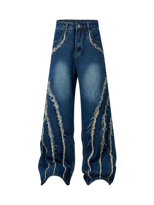 High Street Hip-hop Washed Fur Jeans