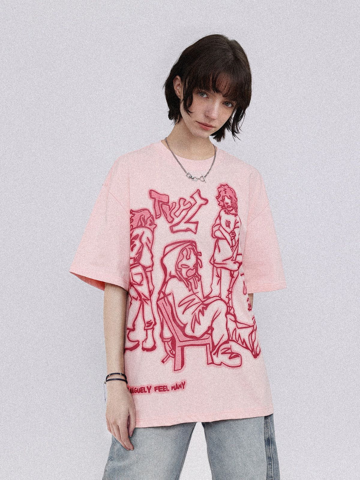 Cartoon Line Character Print Tee