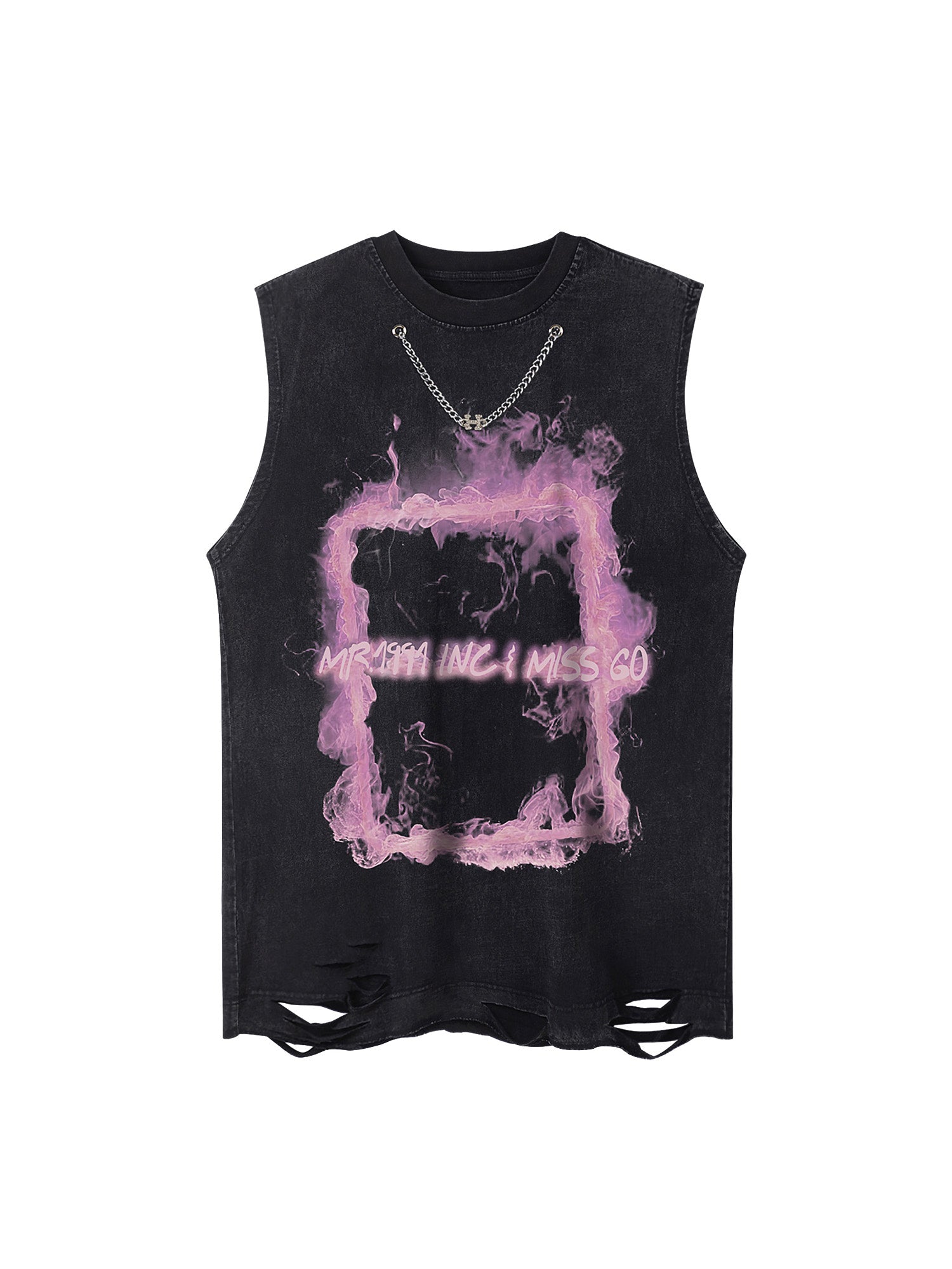 Thesupermade Retro Style Distressed Washed Smoke Street Rap Sleeveless Vest