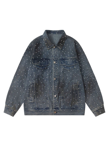 Hip-hop Beaded Washed Denim Jacket