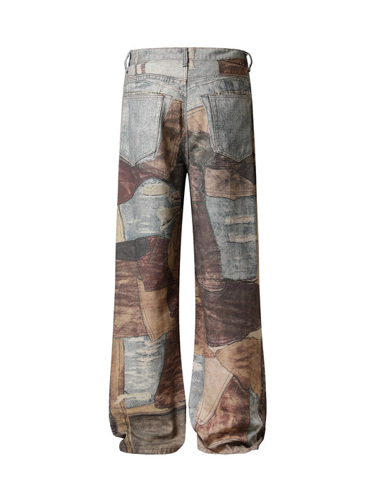 High Street Distressed Washed Printed Jeans