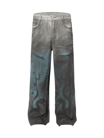 Street Hip-Hop Dragon Washed Jeans