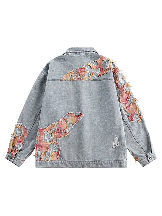 American Street Style Lace Patchwork Denim Jacket