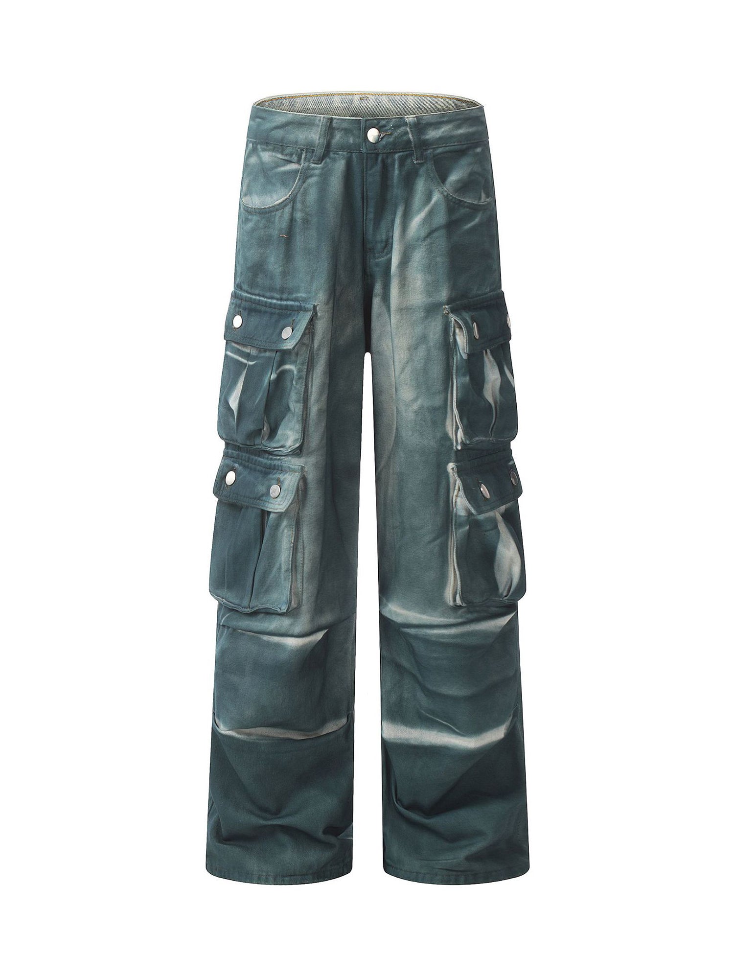 Gradient Dip Dye Wash Multi-Pocket Cargo Jeans