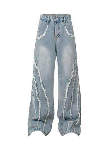 High Street Hip-hop Washed Fur Jeans