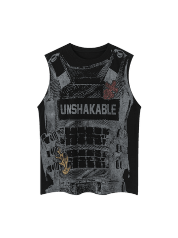 Thesupermade Vintage Distressed Body Armor Print Street Rap Sleeveless Vest