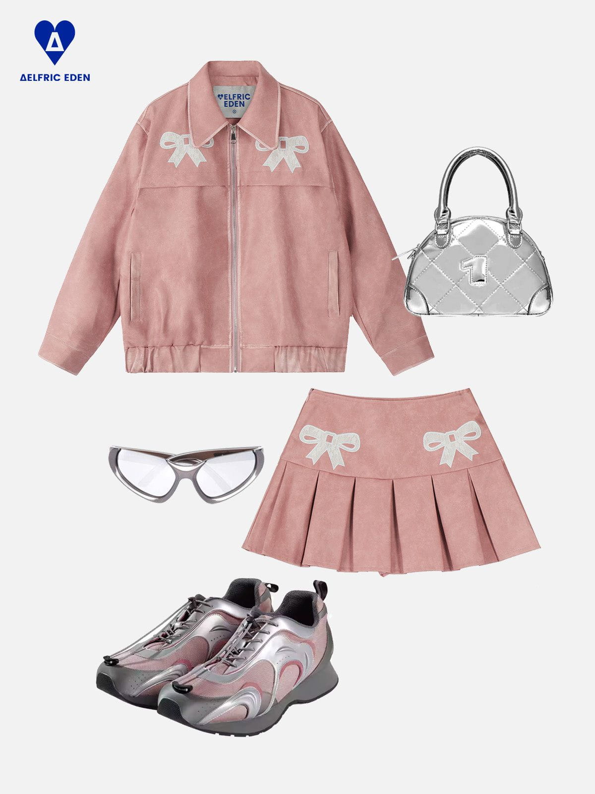 Embroidery Bow Faux Leather Skirt