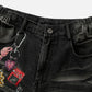 Plaid Washed Print Loose Jeans
