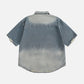 Flower Embroidery Denim Short Sleeve Shirt