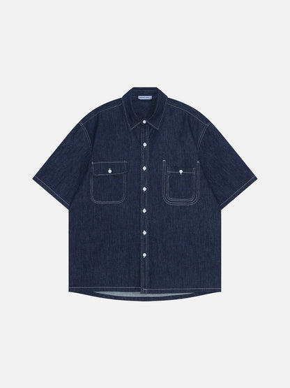 Pocket Denim Short Sleeve Shirt
