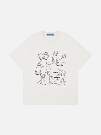 Line Cartoon Dog Tee