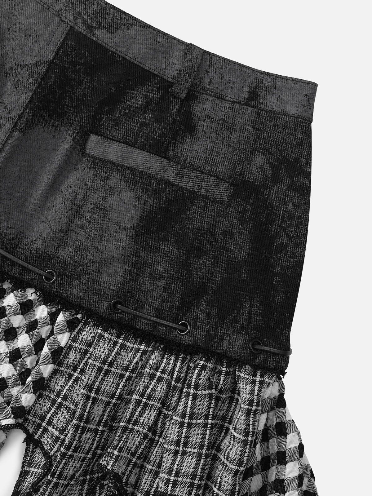 Irregular Plaid Patchwork Skirt