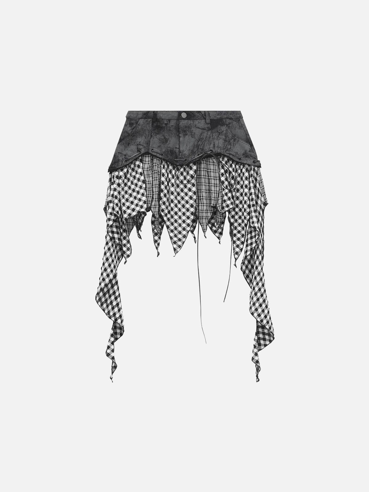 Irregular Plaid Patchwork Skirt