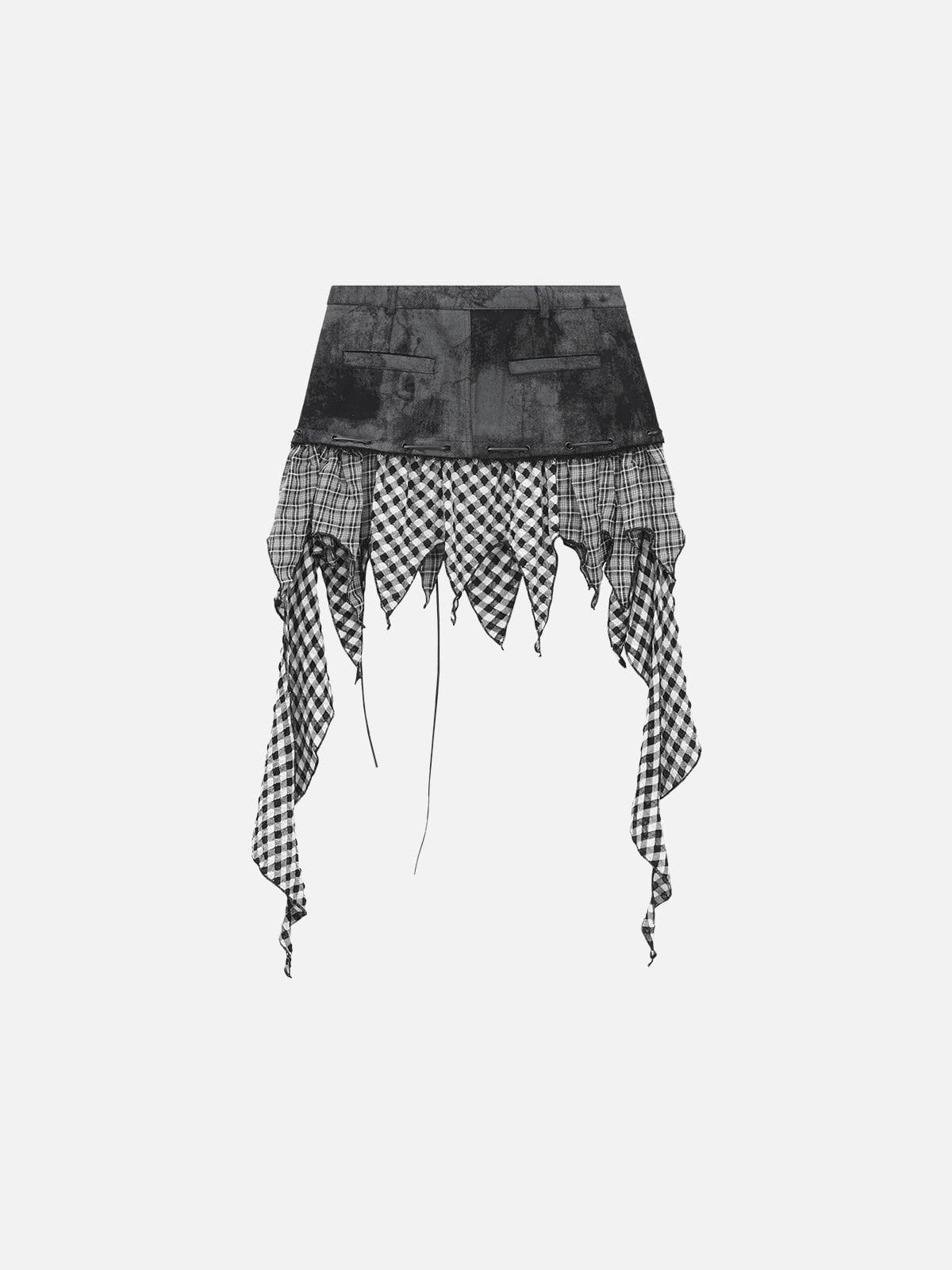 Irregular Plaid Patchwork Skirt
