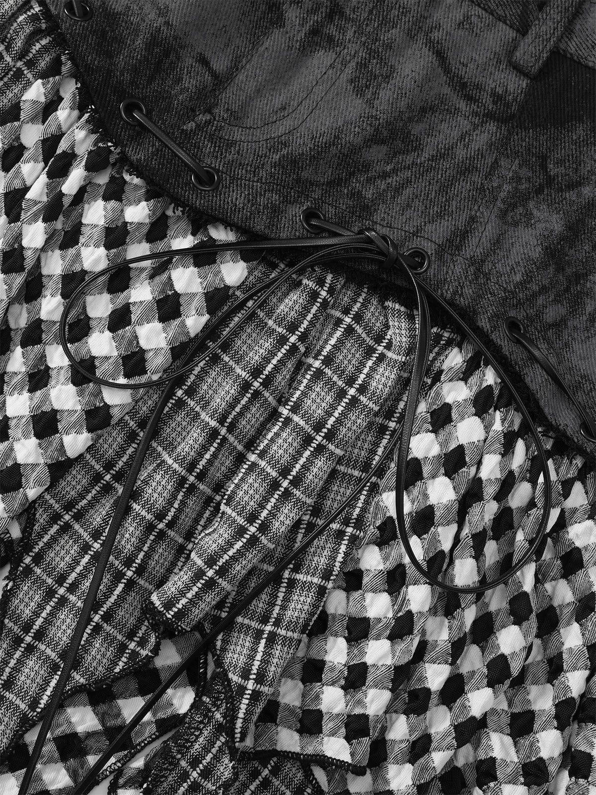 Irregular Plaid Patchwork Skirt