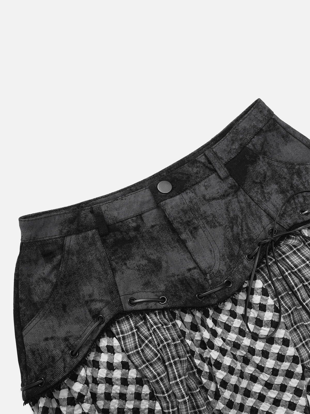 Irregular Plaid Patchwork Skirt