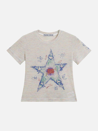 Print Cropped Knit Tee