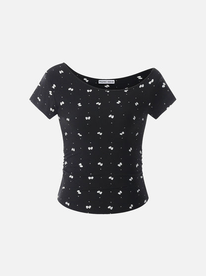 Bow Oblique Shoulder Tee