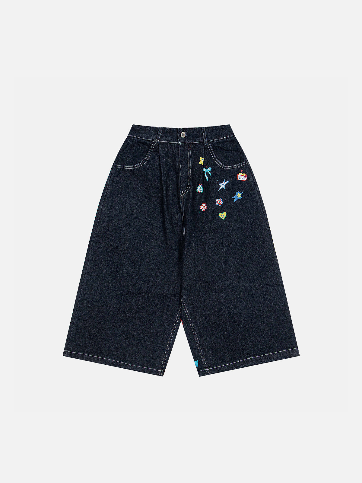 Cartoon Sticker Print Baggy Longline Jorts