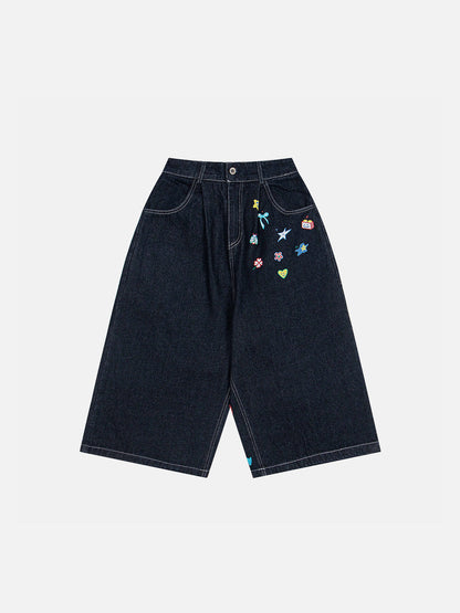 Cartoon Sticker Print Baggy Longline Jorts
