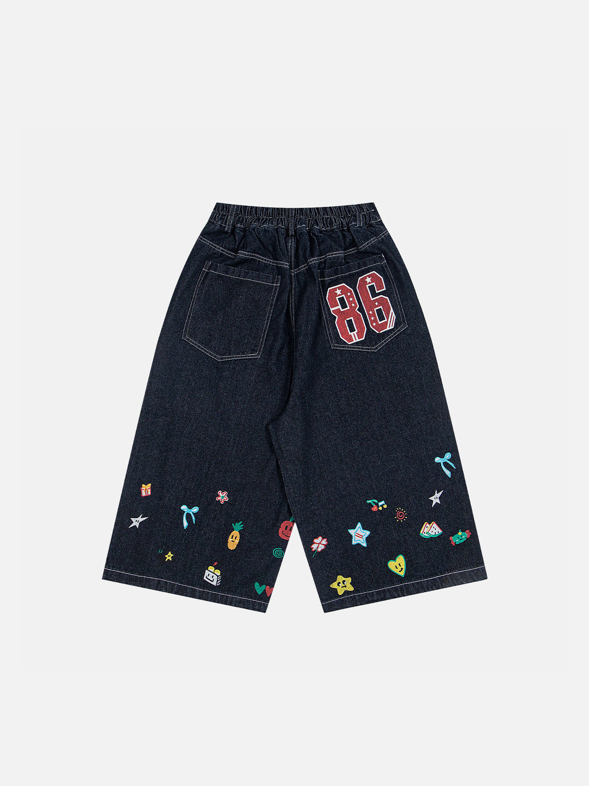 Cartoon Sticker Print Baggy Longline Jorts