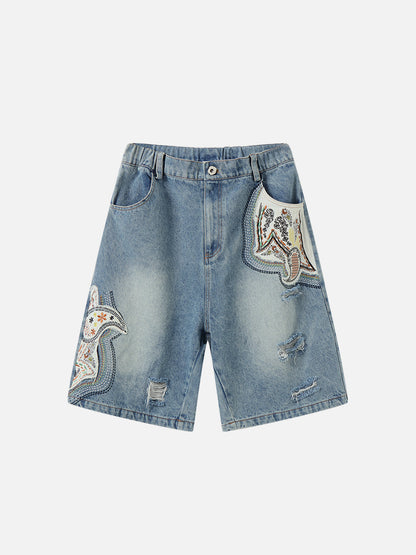 Applique Embroidery Longline Jorts