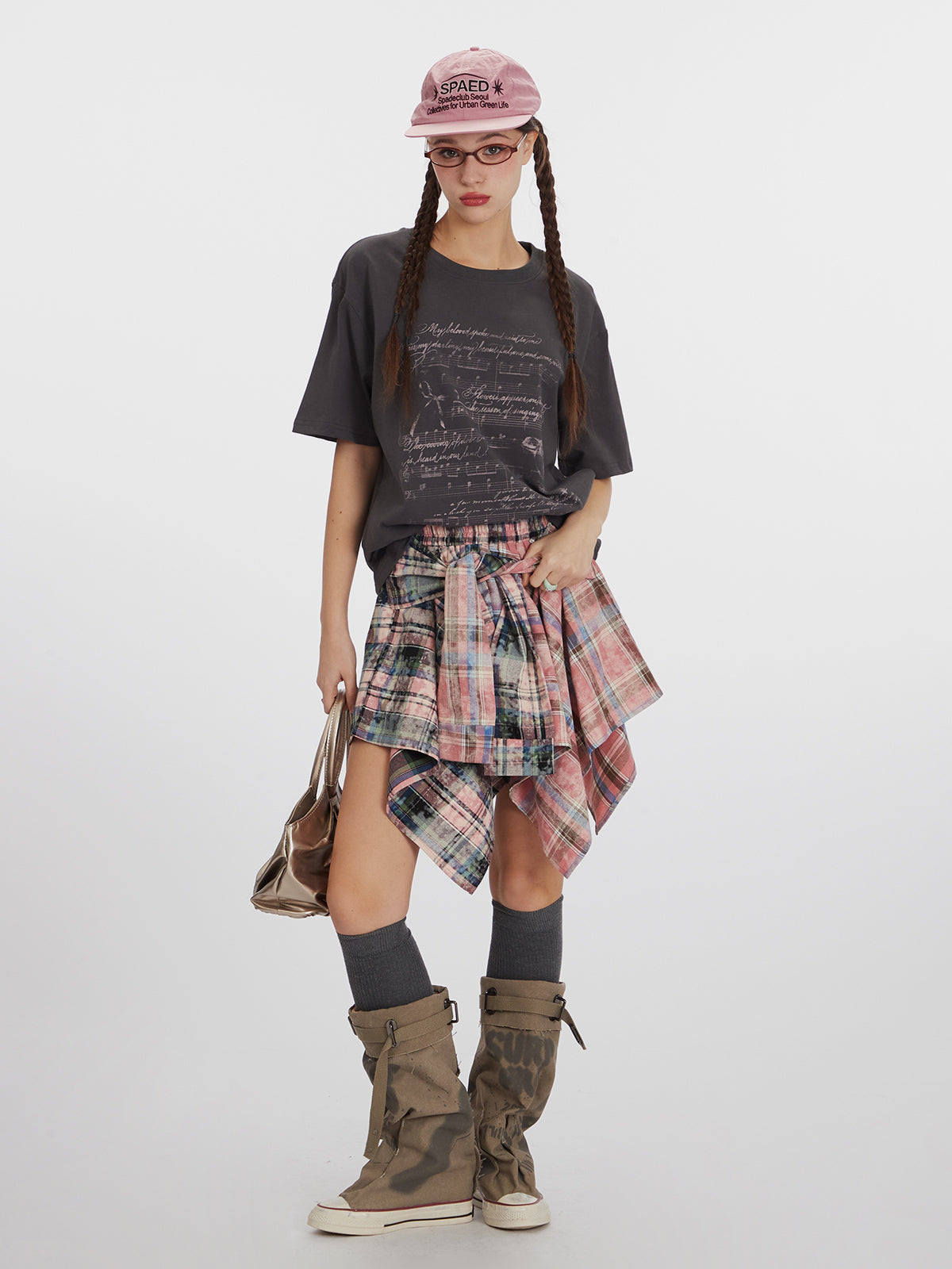 Tie Dye Plaid Skirt