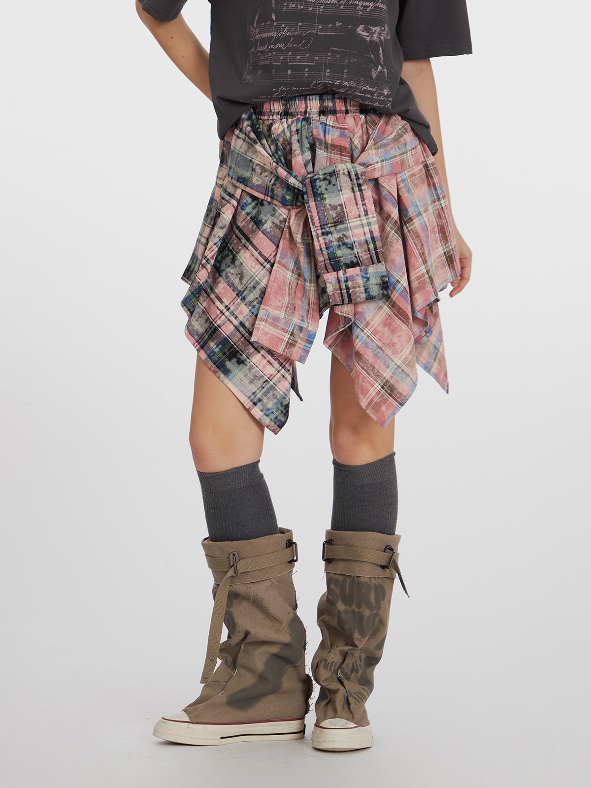 Tie Dye Plaid Skirt