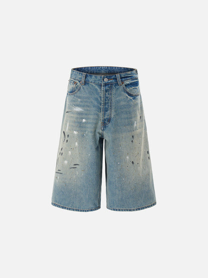 Splash-Ink Washed Longline Jorts