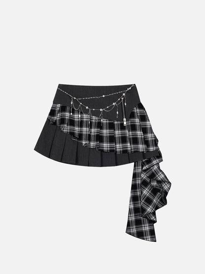 Plaid Patchwork Chain Skirt