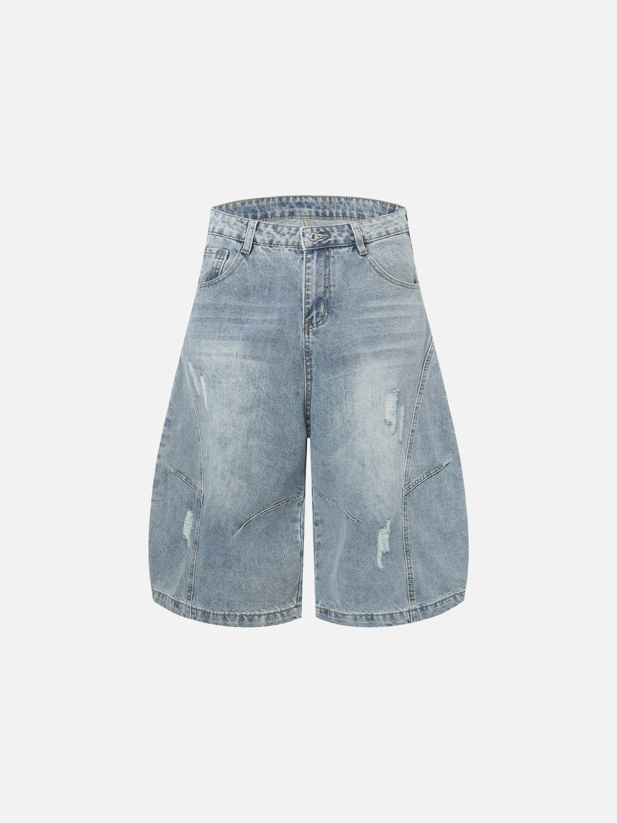 Washed Distressed Longline Barrel Jorts