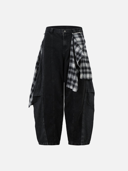 Plaid Baggy Barrel Jeans