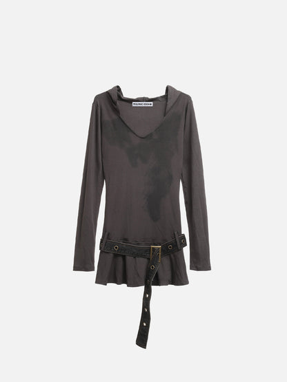 Belt Wshed Hooded Long Sleeve Tee