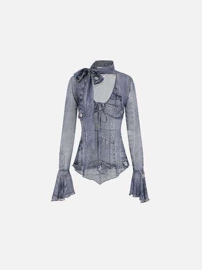 Denim Print Long Sleeve Tee