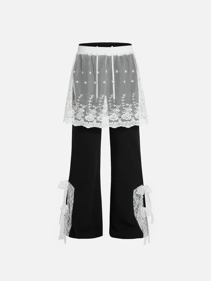 Lace Patchwork Bootcut Sweatpants