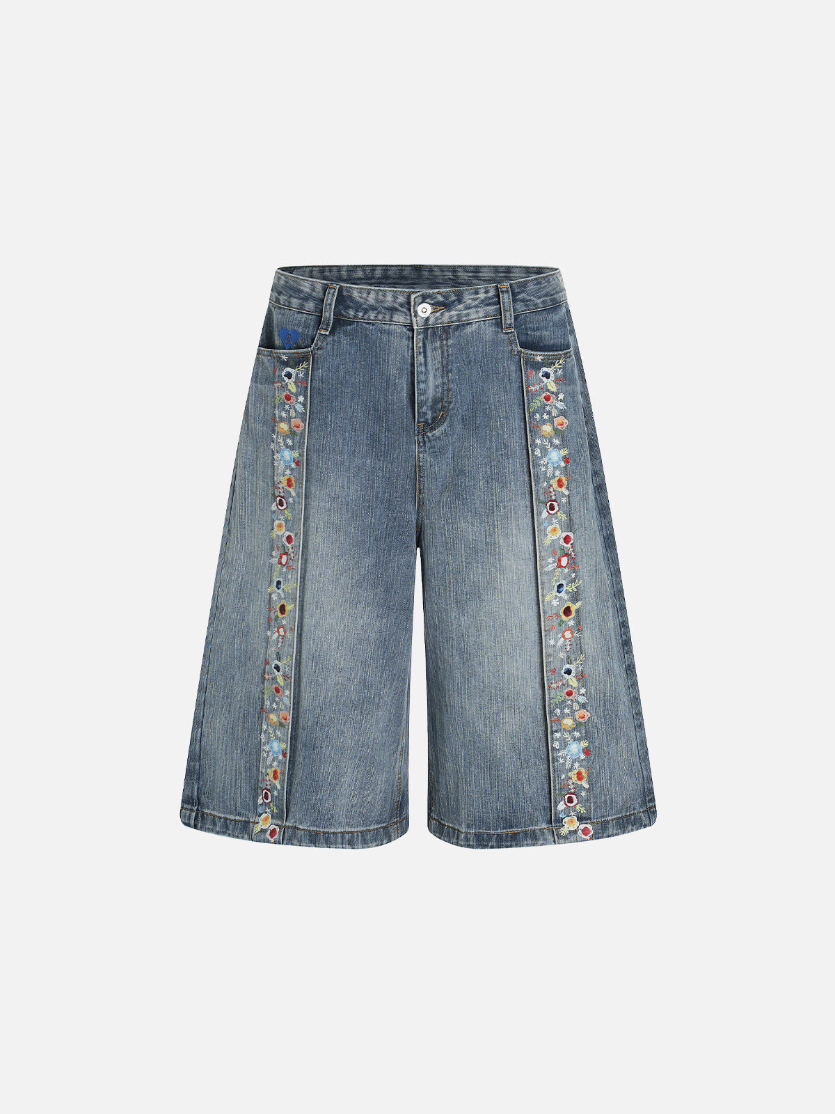 Flower Embroidery Longline Jorts