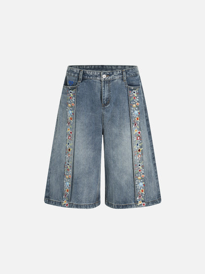 Flower Embroidery Longline Jorts