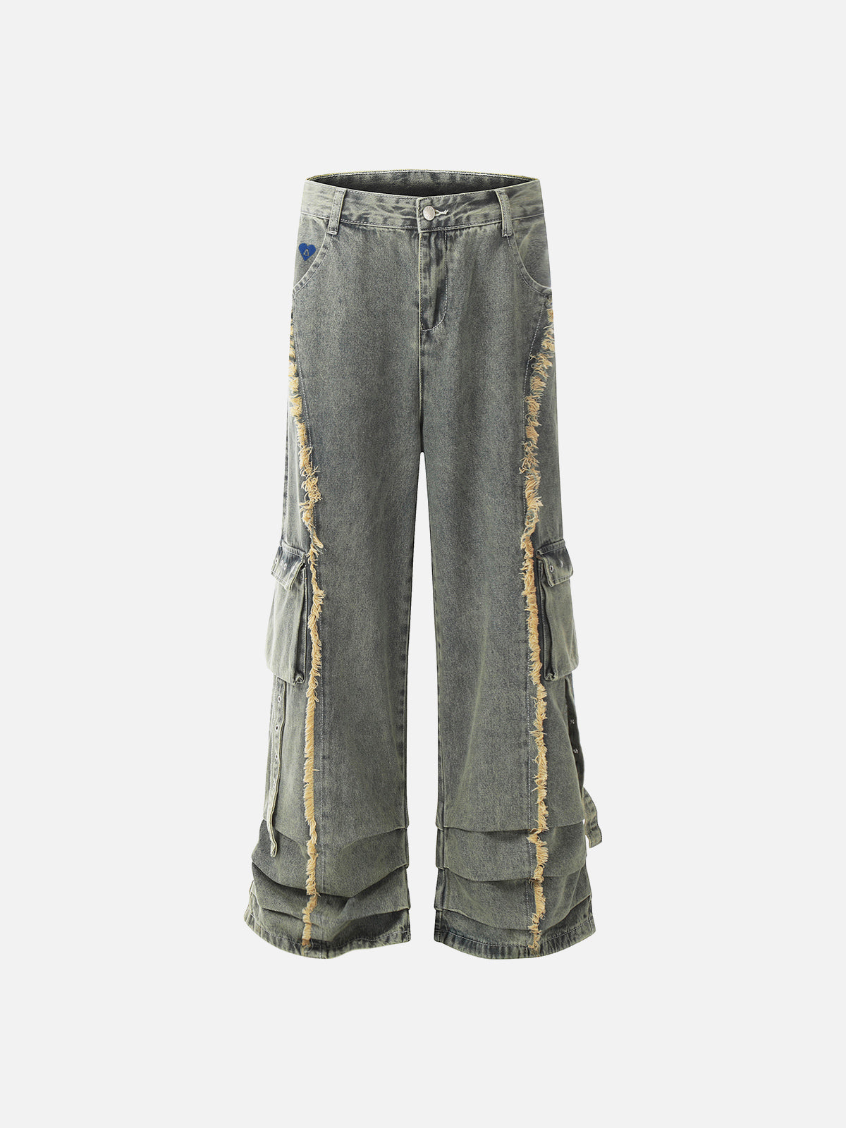 Fringe Wrinkle Baggy Jeans