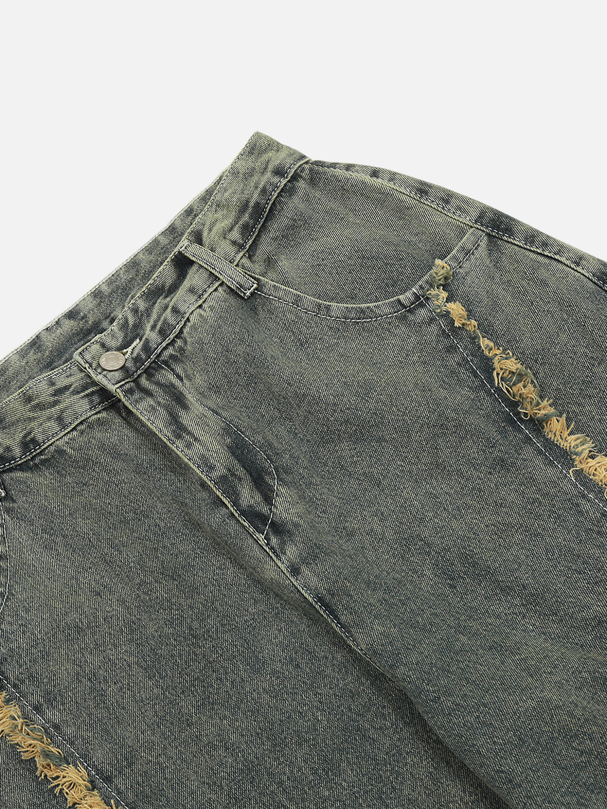Fringe Wrinkle Baggy Jeans