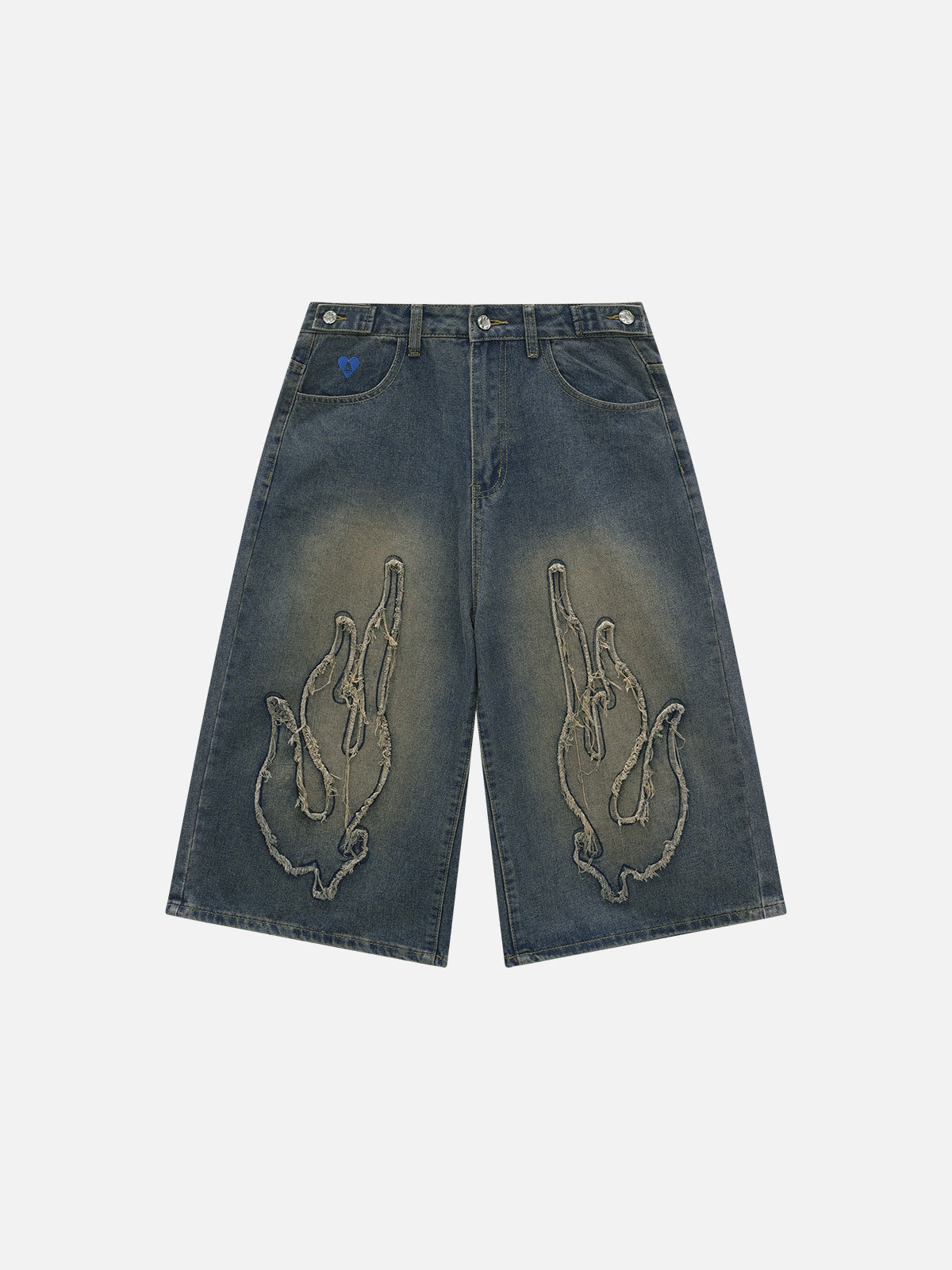 Flame Applique Embroidery Longline Jorts