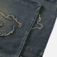 Flame Applique Embroidery Longline Jorts