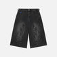 Flame Applique Embroidery Longline Jorts