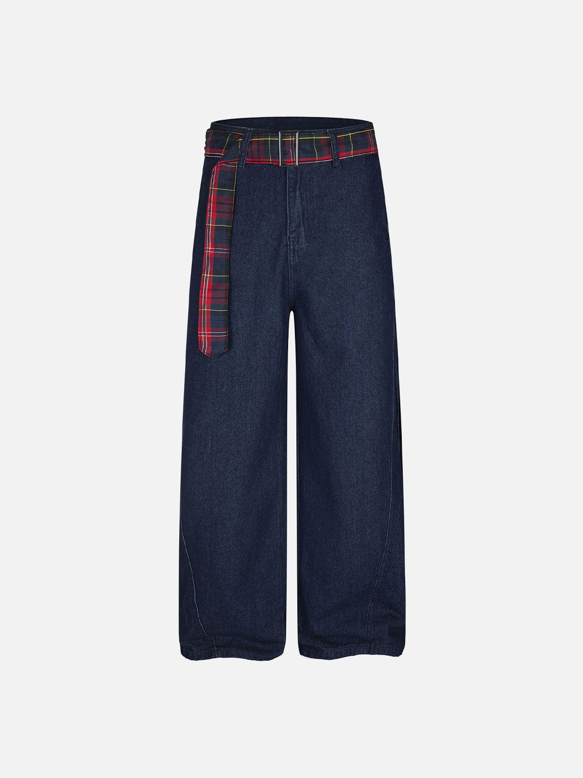 Plaid Belt Baggy Jeans