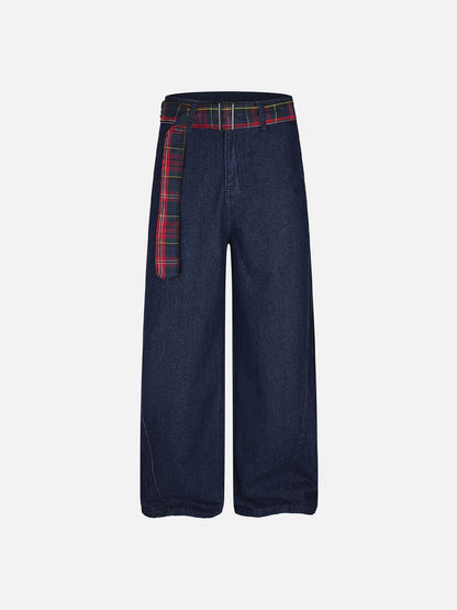 Plaid Belt Baggy Jeans