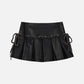 Drawstring Wrinkle Faux Leather Skirt
