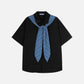 Plaid Necktie Short Sleeve Shirt