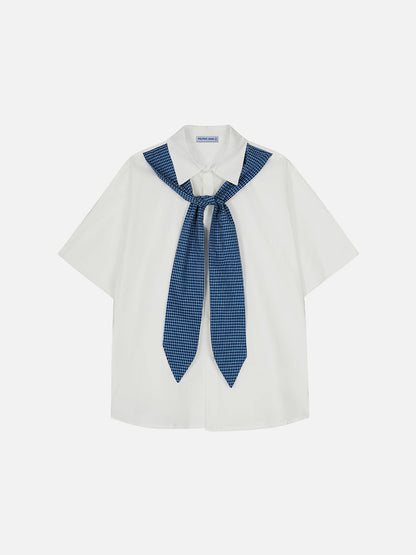 Plaid Necktie Short Sleeve Shirt
